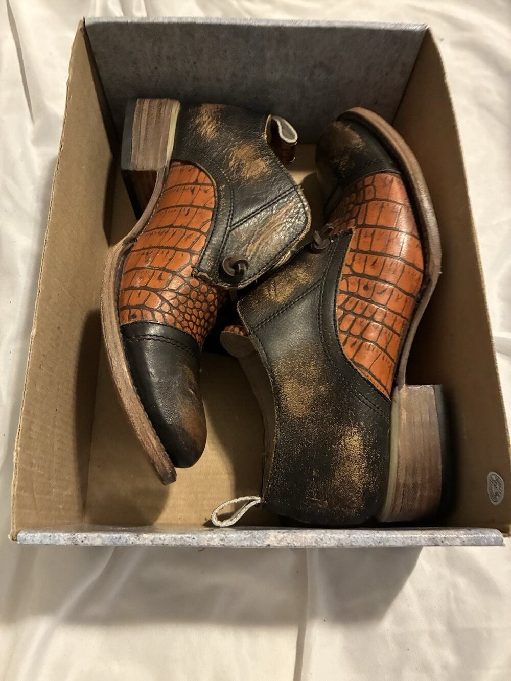 Freebird Mabel Leather Oxford Loafer Brown & Reddish Reptile Round Toe Size 8
